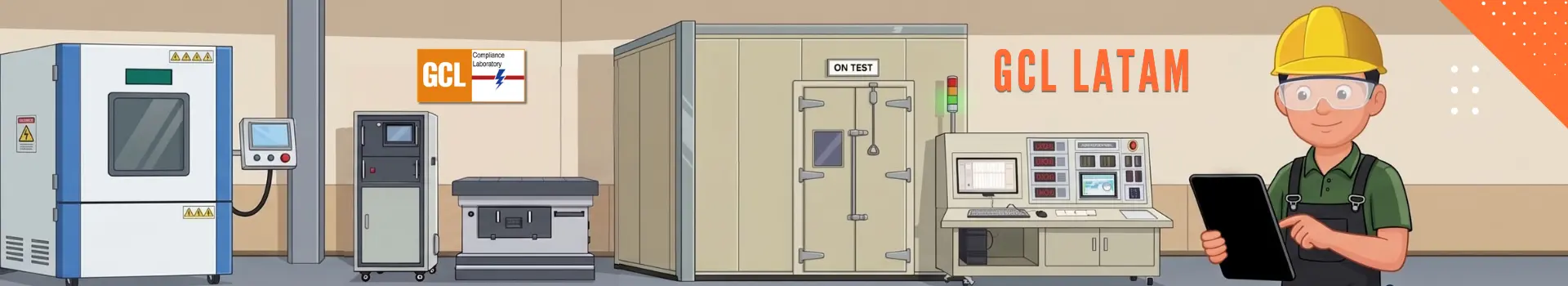 GCL LATAM banner showing laboratory test equipment and an illustrated technician
